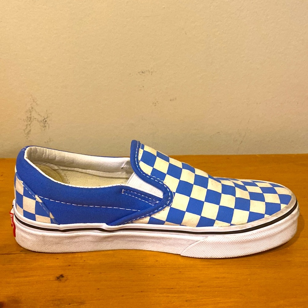 Unisex Vans Blue & White Checker low top slip on sneakers Mens 3.5 womens 5 - Picture 9 of 10